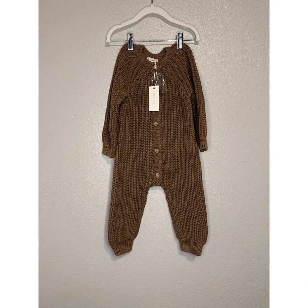 Quincy Mae Baby Jumpsuit Organic Cotton Chunky Knit Button Romper 12-18m New